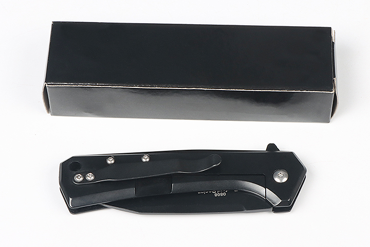 Black steel no logo blank folding camping hunting knife UD407671